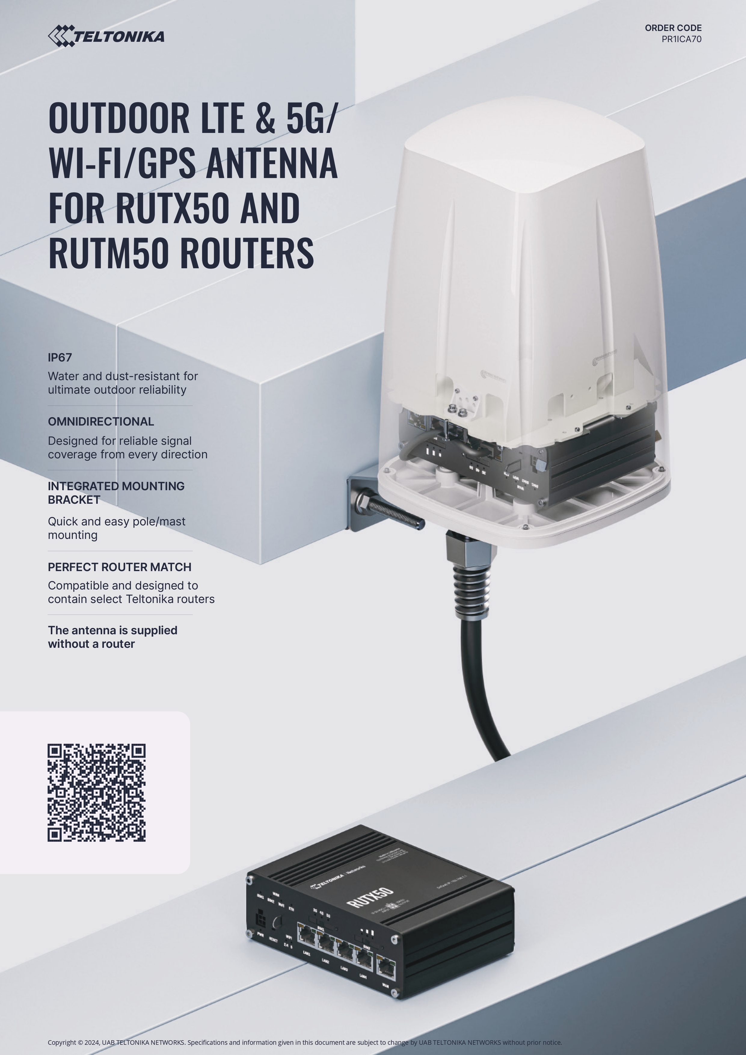 Teltonika OUTDOOR LTE & 5G/WI-FI/GPS ANTENNA FOR RUTX50 & RUTM50 routers