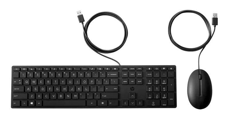 HP 320MK USB Wired Desktop Keyboard Mouse Combo Reduced-sized & Low-Profile Quiet Keys Plug&Play for Notebook Desktop PC WIN11/10 Black