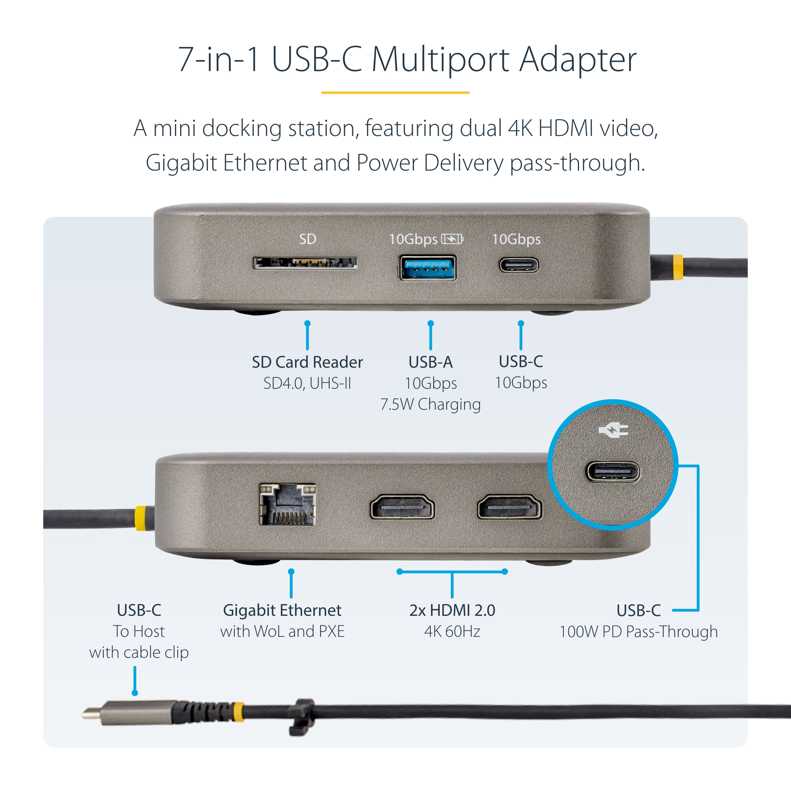 USB C Multiport Adapter Dual 4K HDMI PD thumbnail 2