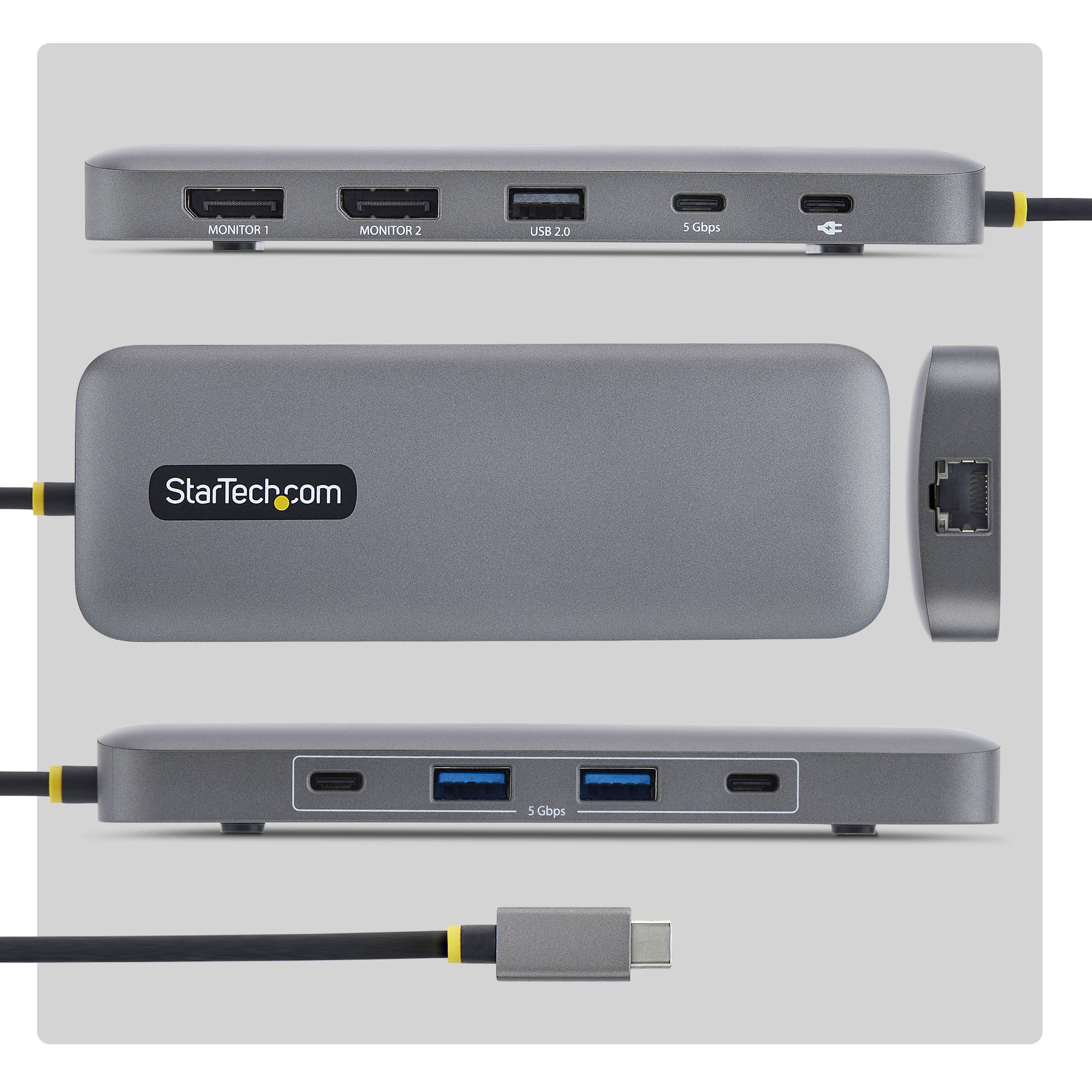 STARTECH.COM USB-C TO DUAL-DP MULTIPORT ADAPTER, 100W, 4K 60HZ, GBE, 3 YR thumbnail 3