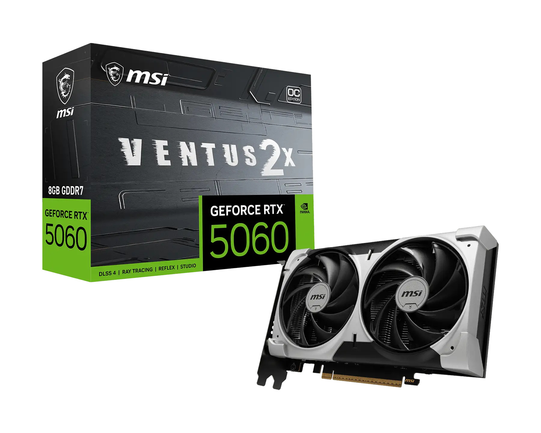 MSI nVidia GeForce RTX™ 5060 8G VENTUS 2X OC V1, GDDR7, 128-bit, 2527 MHz Boost, PCIe 5.0 x16, 3840 CUDA Cores, 145W, DP x3, HDMI x1, 8K, G-SYNC Y thumbnail 1