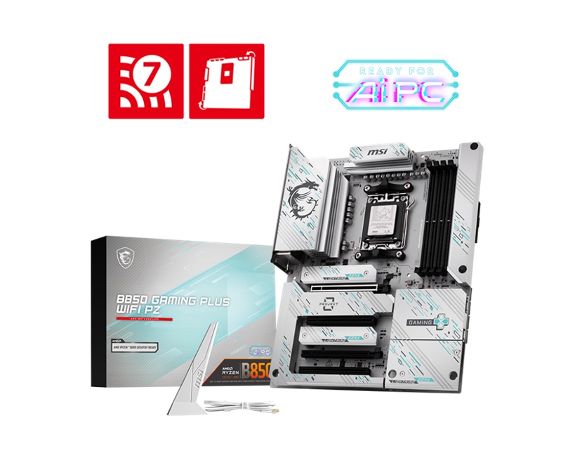 MSI B850 GAMING PLUS WIFI PZ, AMD Ryzen, 4x DDR5 256GB, 4x PCIe x16 slot, 3x M.2, 4x SATA 6G, 8x USB 2.0,  Wi-Fi 7, Bluetooth 5.4 thumbnail 3