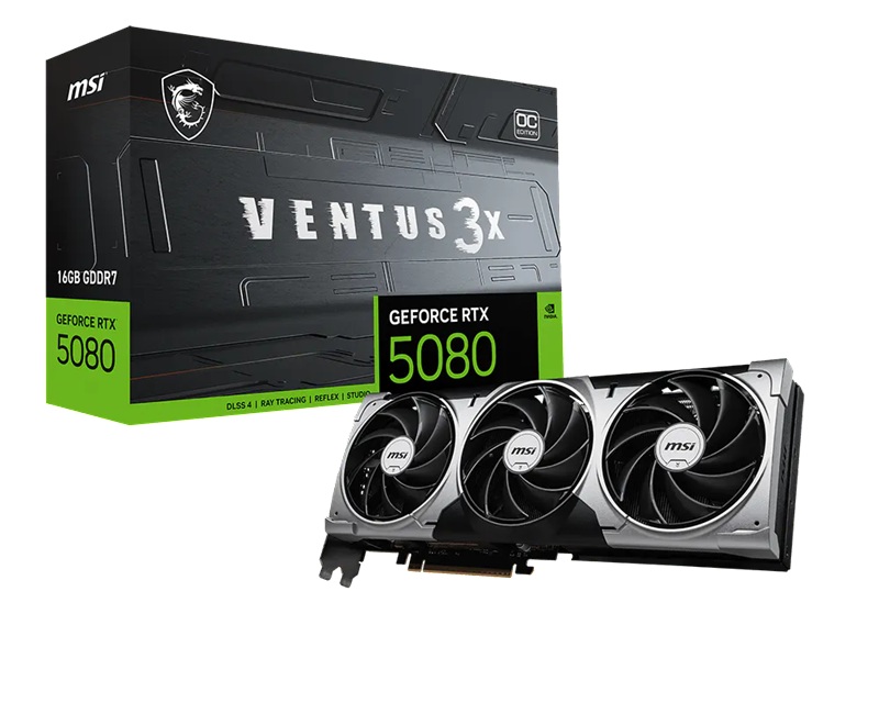 MSI nVidia GeForce RTX™ 5080 16G VENTUS 3X OC, Boost: 2640 MHz, CUDA 10752 Units, 16GB GDDR7, HDMI™ x 1 thumbnail 4